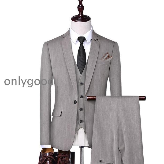 ビジネススーツ スリーピーススーツ 3ピース スーツセット 3点セット ストライプ柄 メンズスーツ セットアップ 細身 紳士服 結婚式 入学式
