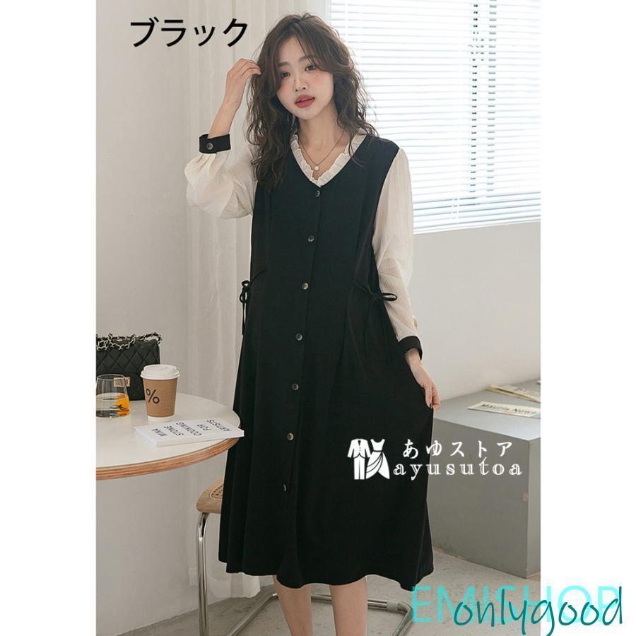 マタニティ 服 妊婦服 授乳服 ワンピース 安い おしゃれ 春 秋 冬 お宮参り 長袖 前開き ブラック コーヒー レディース