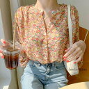 ブラウス レディース 半袖 シャツ 花柄 シフォン プルオーバー Vネック フレア袖 ゆったり 秋 母の日 ひんやり 体型カバー きれいめ 可愛い