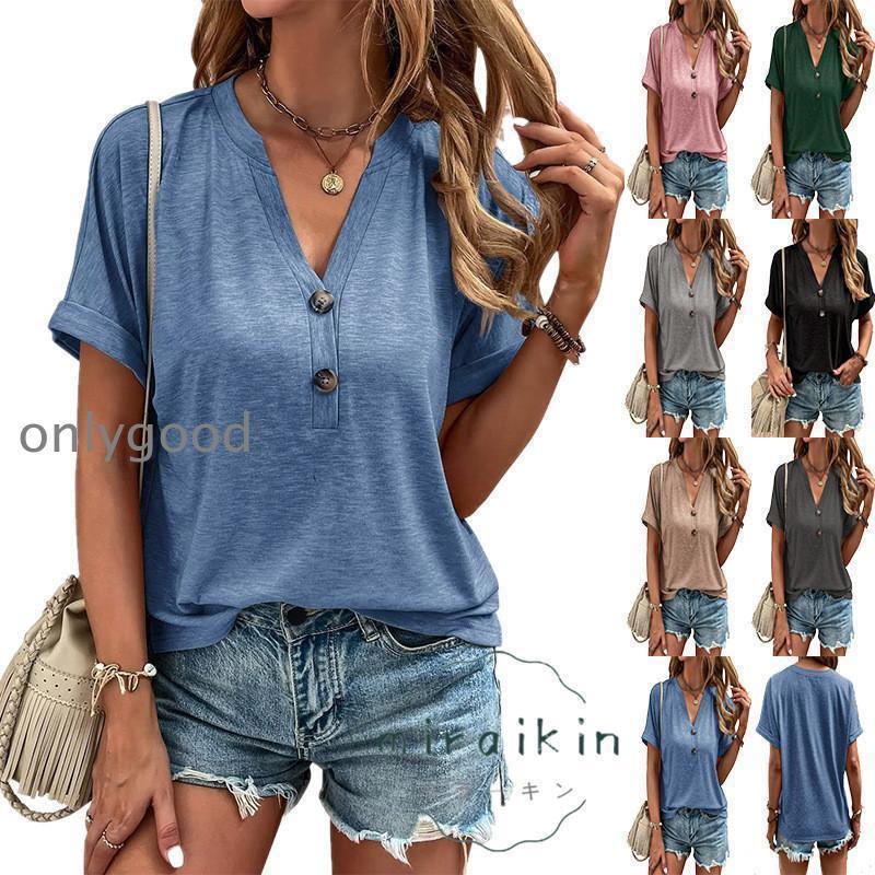 tシャツ Tシャツ 大人のこなれ感 Vネック 無地 カラバリ ゆったり おしゃれ 安い 半袖 カットソー 韓国ファッション 可愛い お出かけ 20代 30代 40代