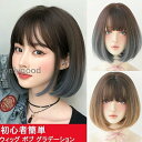 ウィッグ ボブ グラデーション姫カット インナーカラー ショート ウィッグ 黒髪 ストレート ウイッグ wig かつら 自然 女装 ウィッグ