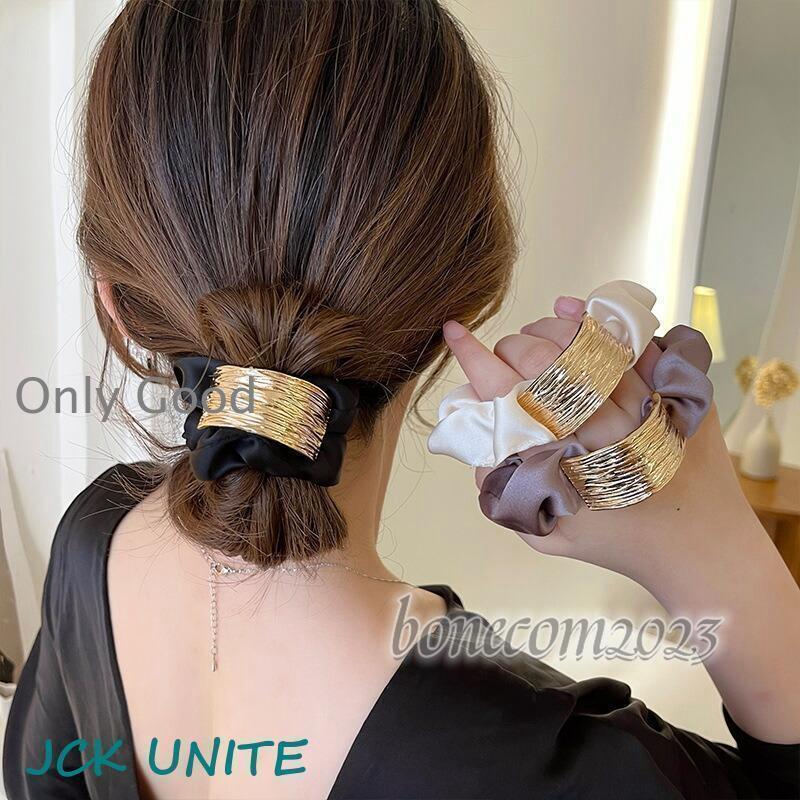 シュシュ ヘアゴム ヘアアクセサリー レディース ゴールドプレートシュシュ ゴールド ヘアアクセ まとめ髪 アレンジ 大人っぽい きれいめ 大人 かわいい