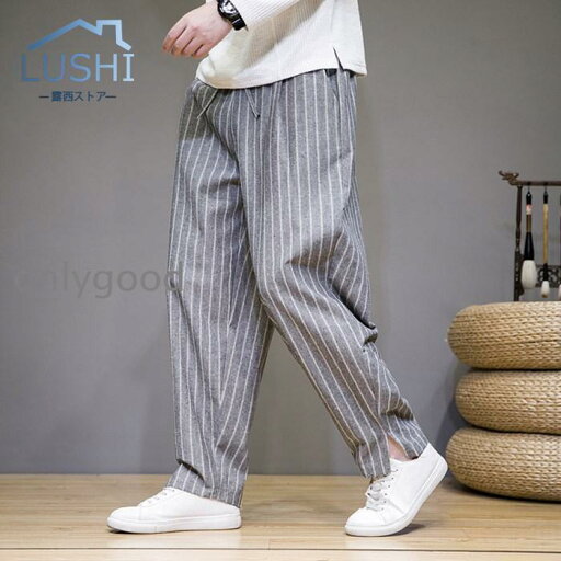 テーパードパンツ メンズ ロングパンツ ストライプ 綿麻風 ウエストゴム ズボン ボトムス カジュアル かっこいい おしゃれ テーパードパンツ メンズ ロングパンツ ストライプ 綿麻風 ウエストゴム ズボン ボトムス カジュアル かっこいい おしゃれ