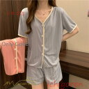 部屋着 寝巻き パジャマ 家着 セットアップ レディース 夏 可愛い かわいい ルームウェア 外出 上下セット 半袖 シャツ ショートパンツ 前開き シャツ