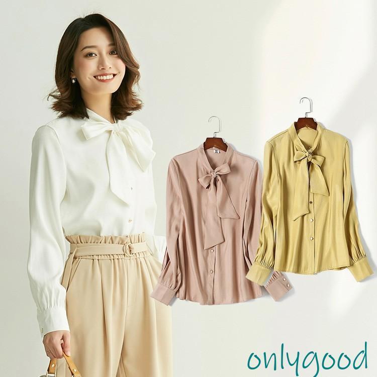 シャツ ブラウス レデイース 秋 トップス 立ち襟 長袖 リボン付き 秋シャツ 無地 おしゃれ ゆったり 着痩せ 通勤 OL オフィス 上品 大人 20代 30代 40代 CS04