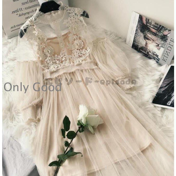 パーティードレス ミモレ丈 袖あり 結婚式 ワンピース レースワンピース 二次会 バルーン袖 演奏会 発表会 シースルー 20代 30代 40代 50代 ロングドレス