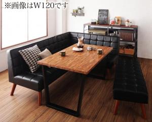 ダイニングセット（テーブル&ソファ ベンチ） 古木風 ヴィンテージ カフェスタイル リビングダイニング 5人 4点セット(テーブル+ソファ1脚+アームソファ1脚+ベンチ1脚) 右アーム W150