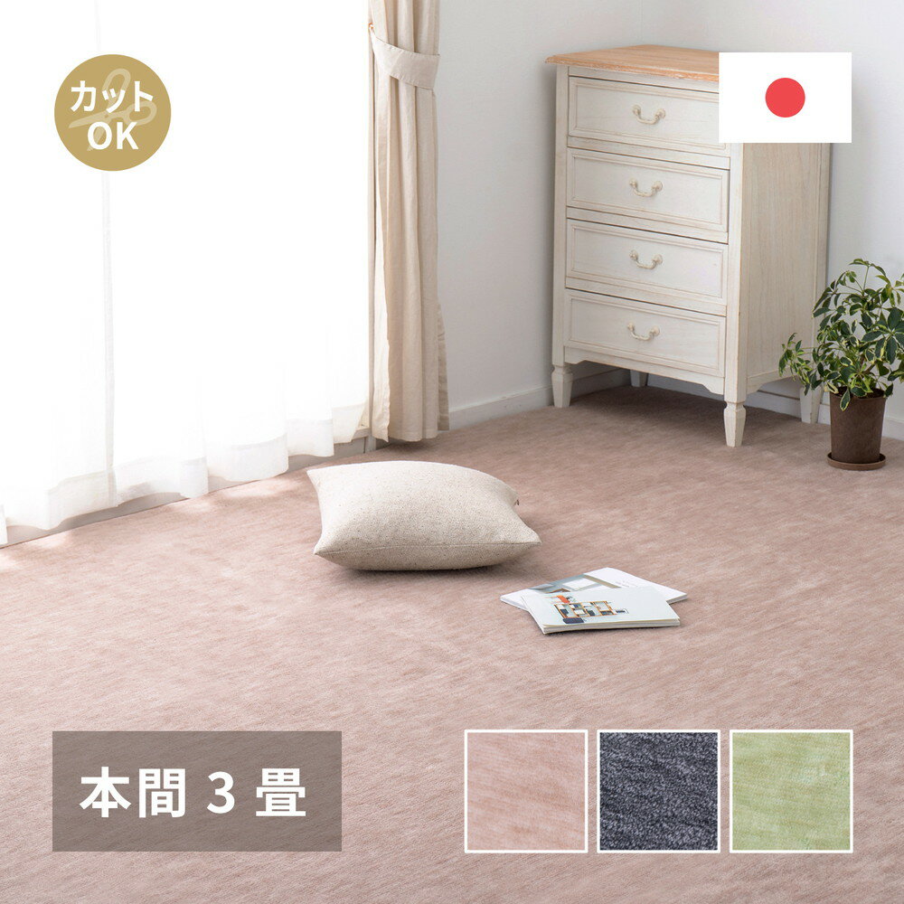 マラソン期間中はポイント2倍！最大2500円クーポン配布！ カーペット ラグ ラグマット 絨毯 マット ラグカーペット おしゃれ ラグ 秋 冬 ホットカーペット対応 リビング 床暖房対応 敷き詰めカーペット フリーカット ペット 犬 猫 平織 シンプル 本間 3畳