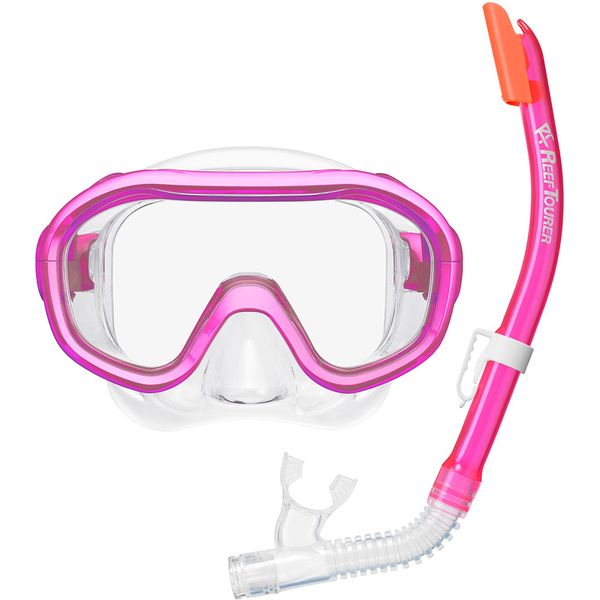 Reef Tourer RC0210 CP シリコーン製 マスク&弁付きWガードシュノーケル 子ども用2点セット クリアピンク