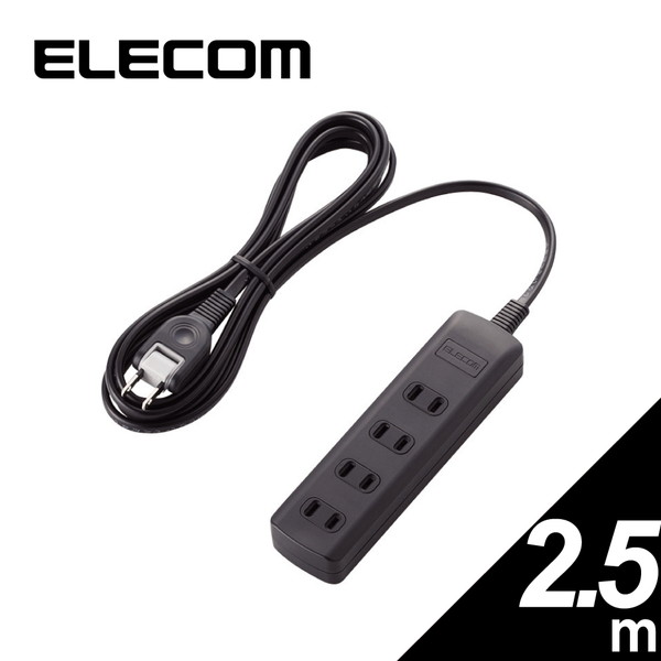 エレコム 電源タップ 雷ガード 雷サージ対応 火災防止 4個口 2.5m ブラック T-K1A-2425BK