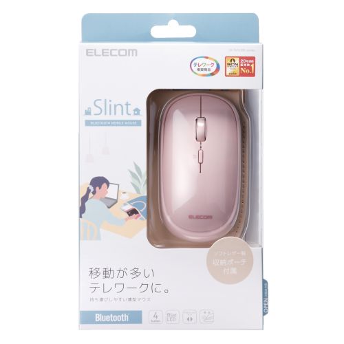 ELECOM M-TM10BBPN BlueLEDマウス 薄型 Bluetooth対応 4ボタン ポーチ付 ピンク メーカー直送