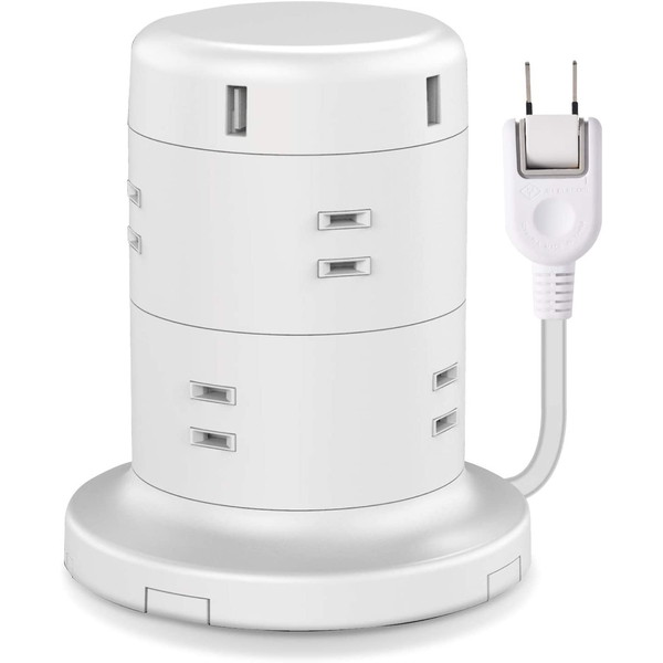 ELECOM ECT-0620WH [ 電源タップ 8個口 2P 雷サージ トラッキング防止 ほこり防止 USBポート付き タワ..