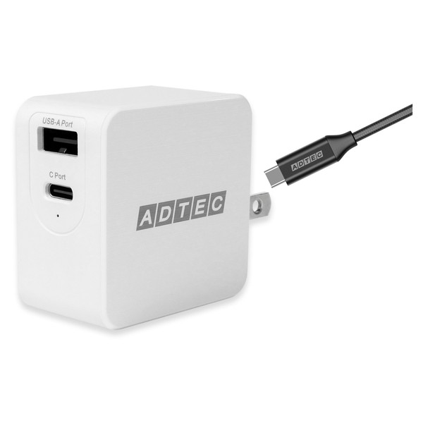 ADTEC APD-A065AC-wC-WH zCg [Power DeliveryΉ GaN AC[d/65W/USB Type-A 1|[g Type-C 1|[g&Type-C to C P[uZbg]