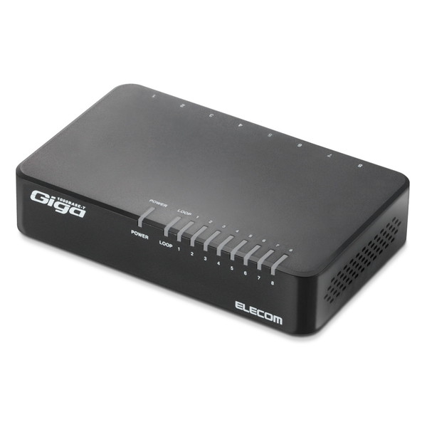 ELECOM EHC-G08PA2-JB Giga対応スイッチングHub 8ポート プラスチック筐体 磁石付き 電源外付モデル ブラック