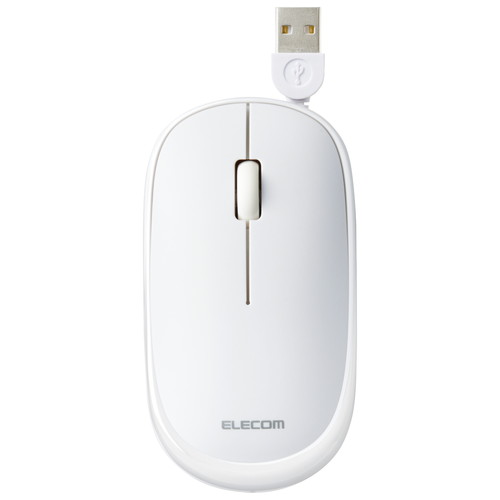 ELECOM M-TM10UBWH マウス 有線 静音 3ボタン ケーブル巻取 薄型 収納ポーチ付き 左右対称 重さ53g ホワイト