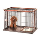 ボンビアルコン ウッドワンサークル ブラウン 犬 ペットサークル ケージ ペット用 室内 ウッディ 扉 天井メッシュネット
