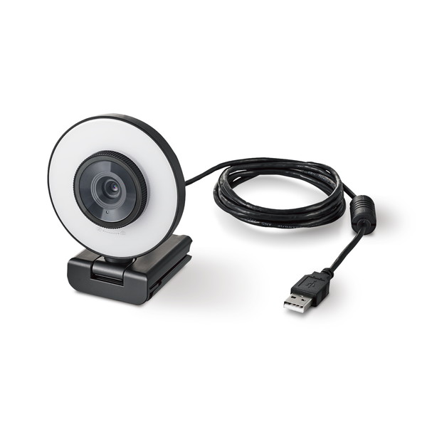 ELECOM UCAM-CX20ABBK WEBカメラ ライト付 フルHD 1080P 200万画素 60FPS LEDライト搭載 マイク内蔵 プライバシーシャッター オートフォーカス
