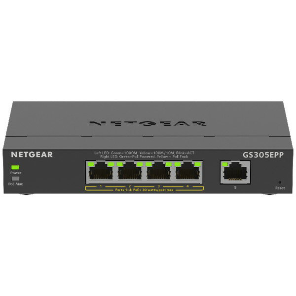 NETGEAR GS305EPP-100JPS [SOHO/家庭向けPoE+対応 (120W) ギガビット5ポートアンマネージプラススイッチ]