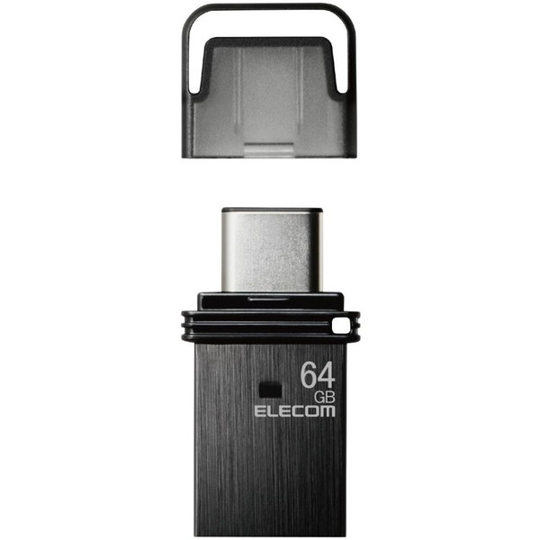 ELECOM MF-CAU32064GBK ブラック USBメモリ 64GB USB3.2(Gen1)/3.1(Gen1)/3.0/2.0 2in1 (Type-C / USB A) キャップ式