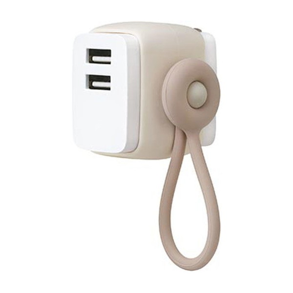 ソニック USB充電器 USB-A×2 ケーブルリング付 UL-6925-BE ベージュ