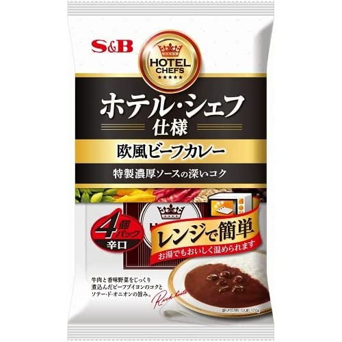 ご注文前にご確認ください※ 12時から14時の時間帯指定はできません。ご指定の場合は14時から16時にて手配いたします。商品説明★ ビーフブイヨンの旨みと、製法の異なる4種類のオニオン(2種のソテー・ド・オニオン、乾燥たまねぎ、オニオンエキス)で甘み・苦味・コクを絶妙なバランスで整えた、本格的な欧風ビーフカレー辛口です。電子レンジ調理対応です。※メーカーの都合により、パッケージ・仕様・成分・生産国等は予告なく変更になる場合がございます。※上記理由でのご返品はお受けできませんので、事前お問合せなどご注意のほど宜しくお願いいたします。スペック* 総内容量：4袋* 商品サイズ：51×140×172* 成分：小麦粉(国内製造)、ソテー・ド・オニオン、牛肉、牛脂豚脂混合油脂、砂糖、オニオンエキス、ビーフエキス、食塩、カレー粉、トマトペースト、牛脂、ウスターソース、生クリーム、香辛料、にんにく、酵母エキスパウダー、チャツネ/カラメル色素、調味料(アミノ酸等)、増粘剤(加工デンプン)、酸味料、香料、香辛料抽出物、(一部に小麦・乳成分・牛肉・大豆・豚肉を含む)* 単品JAN：4901002173357