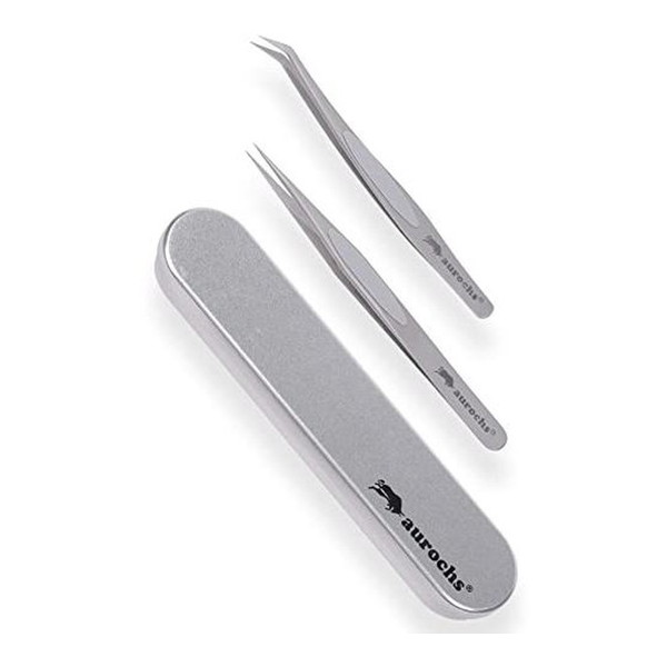 aurochs autw-21 極ツマミ精密ステンレスピンセットストレート先曲ガリ2本セットケース付