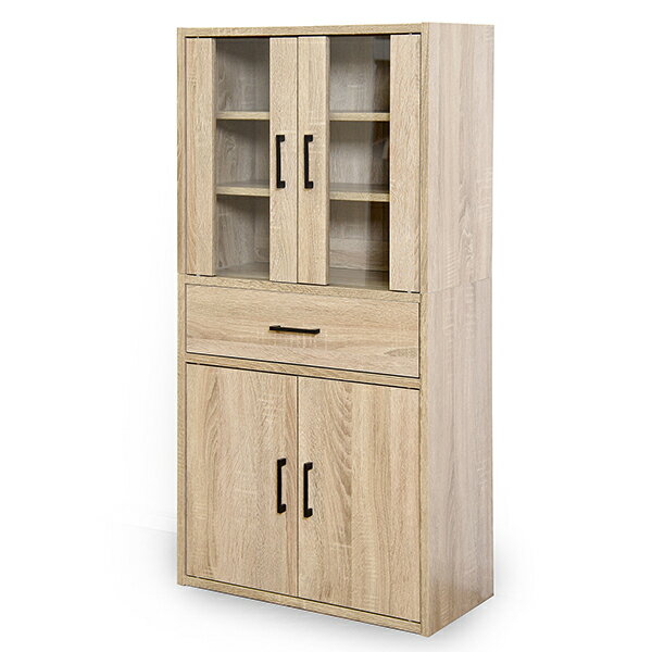 食器棚 ハイタイプ 幅60 可動棚 キッチンボード 引き出し カップボード おしゃれ キッチン収納 ラック キッチン棚 ガラス扉 北欧 シンプル カフェ 収納棚 オーク ナチュラル メーカー直送のサムネイル