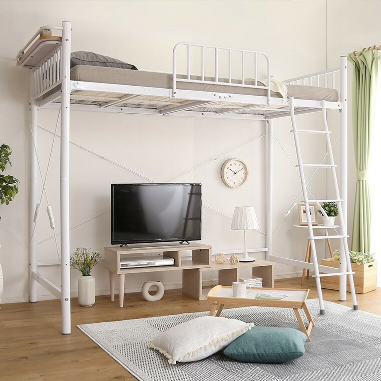 ロフトベッド ハイタイプ シングル ホワイト 宮付き おしゃれ ベッド 白 高さ調節 コンセント付き パイ..