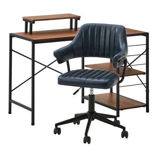 ホームテイスト SH-22-GVSET ヴィンテージ風 ガス圧昇降 デスクチェアセット WA/ネイビー メーカー直送
