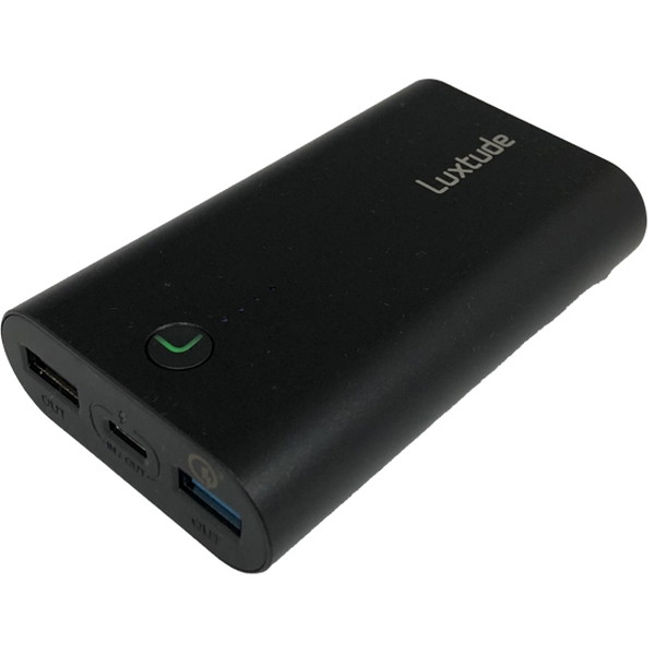 PR10000-B モバイルバッテリー Luxtude 3台同時充電 PD3.0 18W 10000mAh USB Power Delivery アルミ Type-C USB-A ケーブル付属 キャリーポーチ 急速充電 大容量 アウトドア 出張 機内 防災 充電 黒 ブラック