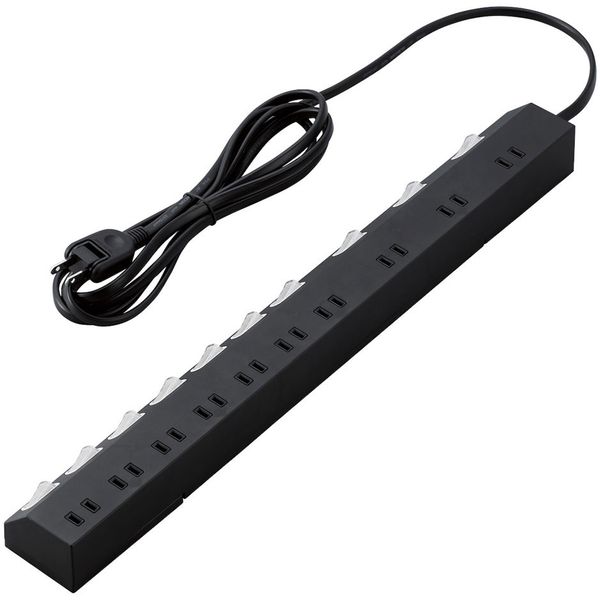 ELECOM T-K7A-21025BK [雷ガードタップ/個別スイッチ/ホコリ防止シャッター付き/回転脚付き/固定＆吊下..