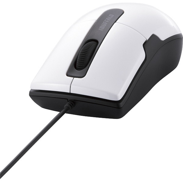 BUFFALO BSMBU26SMWH [有線BlueLEDマウス 静音 3ボタン Mサイズ ホワイト]