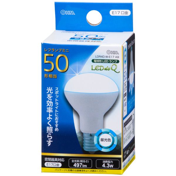 オーム電機 LDR4D-W-E17 A9 [LED電球 ミニレフランプ形 E17 50形相当 昼光色]