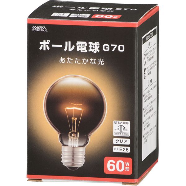 オーム電機 LB-G7660K-CN [ボール電球 E26 60W形 G70 クリア]