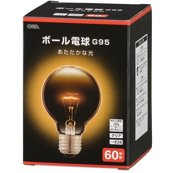 オーム電機 LB-G9657K-CN [ボール電球 E26 60W形 G95 クリア]