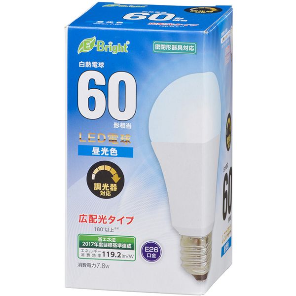 LED電球 E26 60形相当 広配光 密閉器具・調光器対応 昼光色 LDA8D-G/D AS20