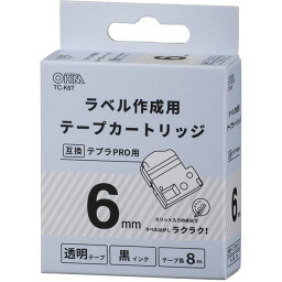 オーム電機 TC-K6T [テプラ互換ラベル 透明テープ 黒文字 幅6mm]