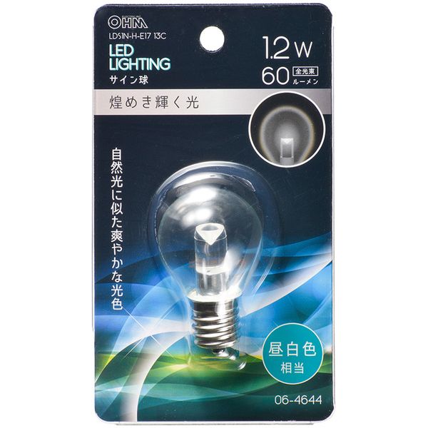 オーム電機 LDS1N-H-E17 13C [LEDサイン球 装飾用 S35/E17/1.2W/60lm/クリア昼白色]