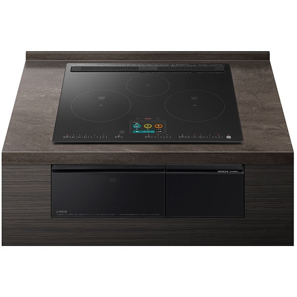 日立 IH クッキングヒーター ビルトイン IH3口 幅60cm HT-N1500KTFK スマホアプリ対応 スマホ連動 グリルカメラ搭載 庫内カメラ 手元操作 タッチパネル グリルフラット庫内 おまかせIH 煙抑制制御 煙少ない プレミアムブラック 2LN0008