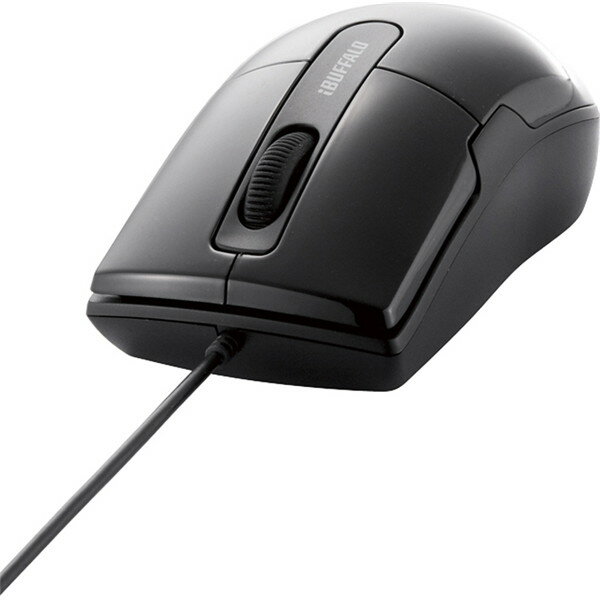 BUFFALO BSMBU26SMBK [有線BlueLEDマウス 静音/3ボタン Mサイズ ブラック]