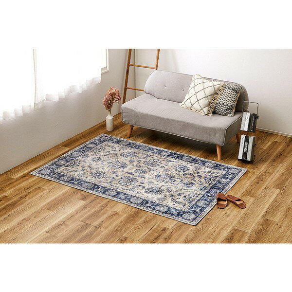 萩原 240639700 ネオクラシカル ソフトフランネルラグ ハーマル 130×190 ネイビー メーカー直送