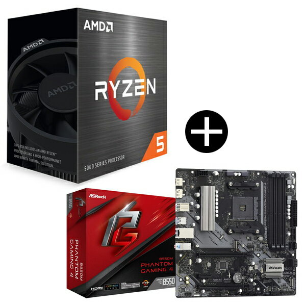 【国内正規品】 AMD Ryzen 5 5500 Wraith Spire Cooler CPU ASRock B550M Phantom Gaming 4 MicroATXマザーボード セット