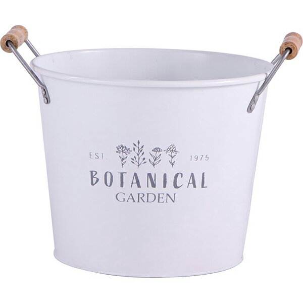ベストコ NE-744 鉢 バスケット ラウンド S ホワイト 小物入れ プラカップ付 水抜き穴 ブリキ ボタニカルガーデン