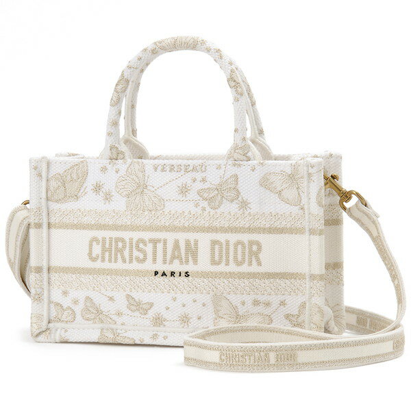 ディオール バッグ（レディース） 【6/5限定!エントリー&抽選で最大100%Pバック】 Christian Dior ディオール トートバッグ ゴールド/ホワイト S5573CESU M01E DONNA BOOK TOTE MINI BUTTERFLY ZODIAC EMBROIDERY GOLD-TONE AN 【並行輸入品】