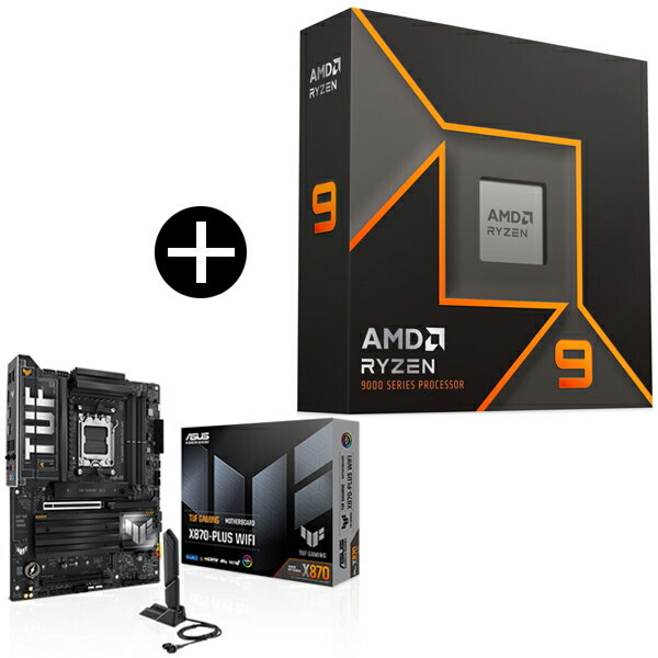 【 セット品 】AMD Ryzen 9 9950X W/O Cooler WOF (16C/32T、4.3GHz、170W) CPU + ASUS TUF-GAMING X870-PLUS WIFI マザーボード