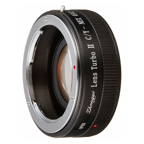 商品説明★ Lens Turbo II シリーズは、マウントアダプター内にフォーカルレデューサーレンズを搭載しています。★ 3群4枚の高品位レンズを使い、装着レンズの焦点距離を0.726倍に縮小します。★ 本来の焦点距離より広い画角で撮影できます。★ Lens Turbo II シリーズミラーレスカメラのイメージセンサーに最適化設計されているため、初代Lens Turboに比べ周辺部の画質劣化が少なくなっています。また、レデューサーレンズは集光効率が高いため、F値1段分明るい写真が撮れます。スペック* 装着可能レンズ:コンタックス・ヤシカマウントのレンズ* 対応カメラマウント:ソニーα.Eマウント(APS-C)* 対応撮像画面サイズ：APS-Cフォーマット* サイズ：Φ67mm×32mm* 質量：160g※ご使用時にはカメラの「メニュー」-「レンズなしレリーズ」を「ON」にしてください。