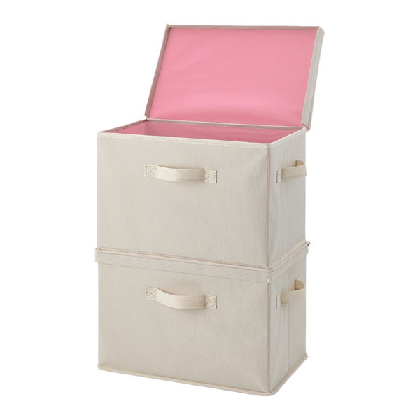 アイメディア 1010262 フタ付整理箱2個set ベージュピンク