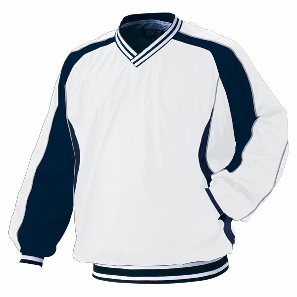 ZETT ゼット 野球ウエア 長袖Vネックジャンパー ホワイト×ネイビー L BOV300 1129