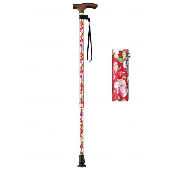 マキテック スマイルステッキ 伸縮・細身 赤花柄 メーカー直送