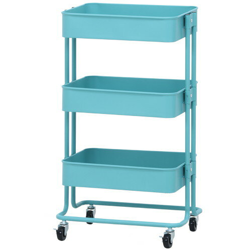 不二貿易 14268 キッチンワゴン バスケット3段 ターコイズブルー